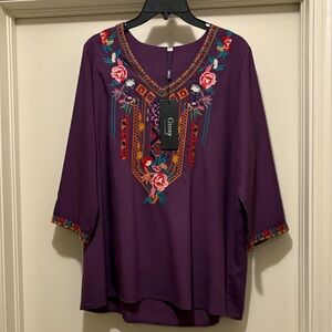 Purple Embroidered Women's Top